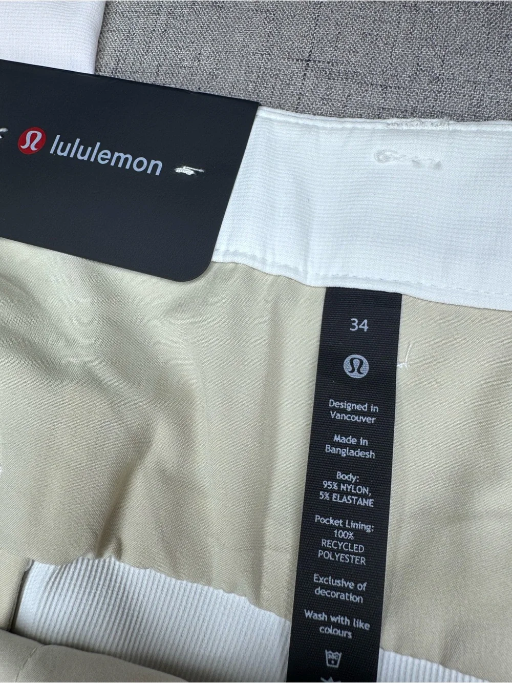 Mens Lululemon Commission Golf Pant 32” Length White Size 34 NWT